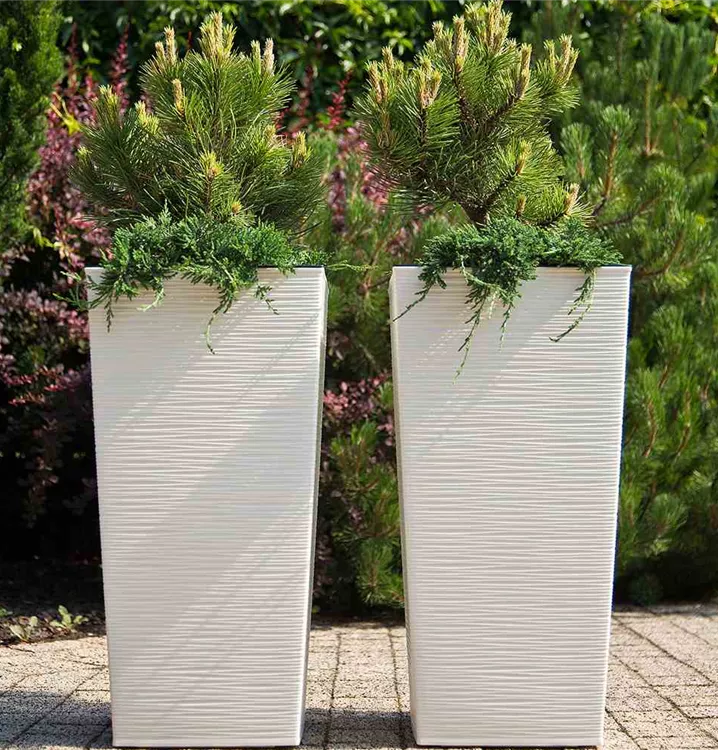 Siena Garden Pflanzkübel Nizza, eckig, 35x35x68,0 cm in Kunststoff weiß Rillenoptik